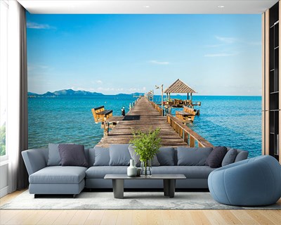 Beeldscherm met uitzicht op zee vanaf de pier