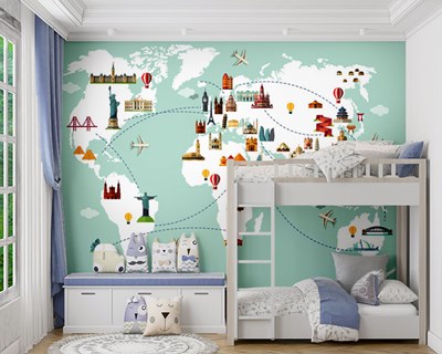 Wereldreiskaart Wandbehang