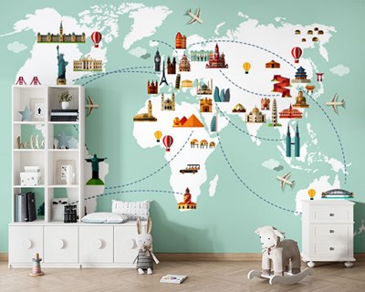 Wereldreiskaart Wandbehang