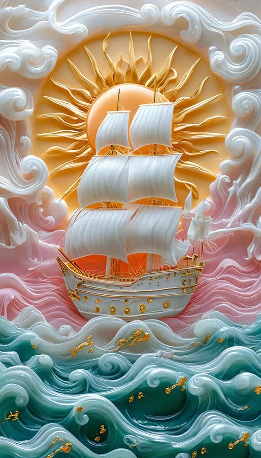 3D reliëf zeilboot behang