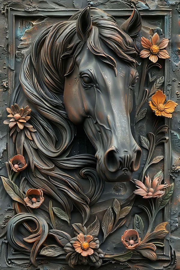 3D reliëf paardenhoofd behang
