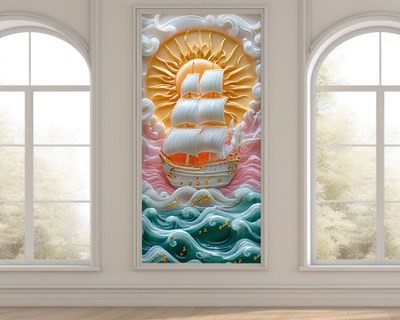 3D reliëf zeilboot behang