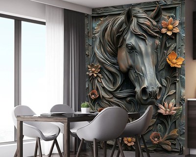3D reliëf paardenhoofd behang