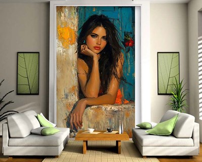 Olieverf portret van een vrouw behang