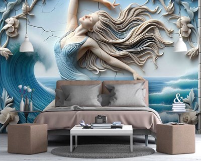 De vrouw die danst met de golven Behang