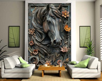3D reliëf paardenhoofd behang