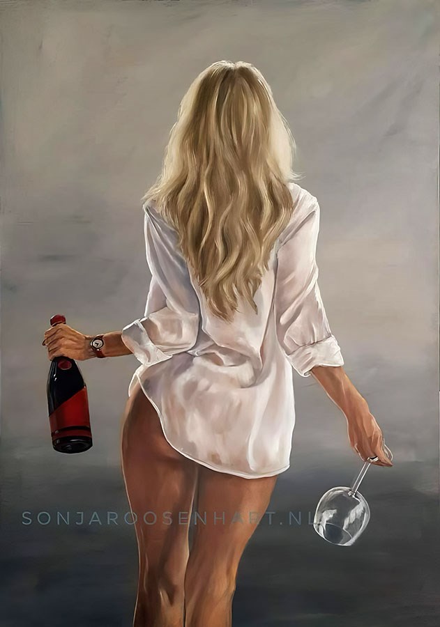 Wandbekleding met thema 'Vrouwen en wijn'