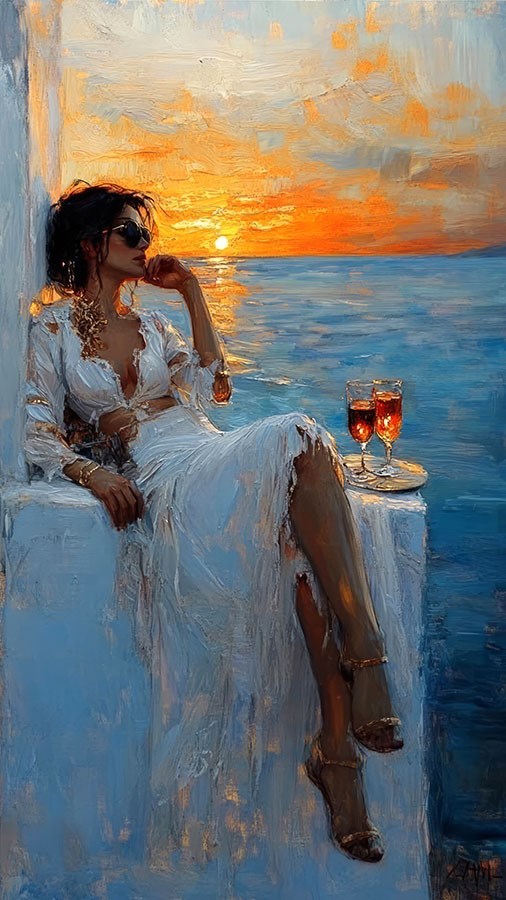 Vrouw die geniet van het strand Canvasbehang