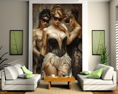 De vrouwen op het gemaskerde bal Canvas Behang