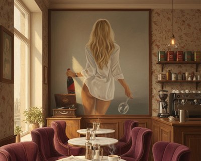 Wandbekleding met thema 'Vrouwen en wijn'