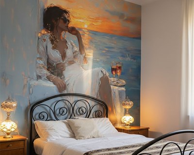 Vrouw die geniet van het strand Canvasbehang