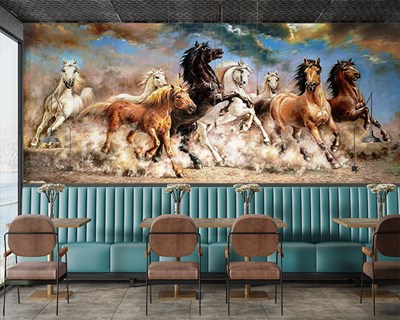 Wilde paardenkudde-schilderij Behang