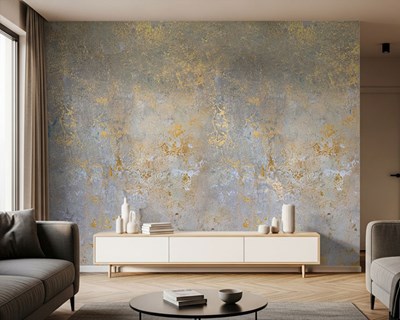 Goudkleurig behang met vuile vloerpatroon