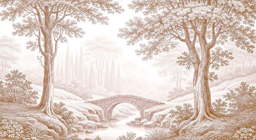 Vintage Bosstenen brug behang