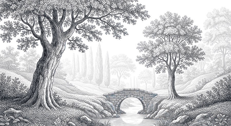 Zwart-wit natuurlandschap behang