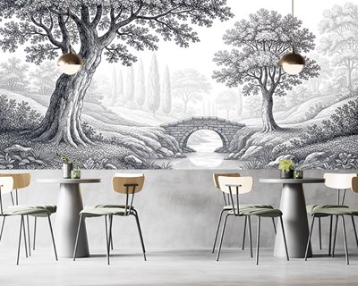 Zwart-wit natuurlandschap behang