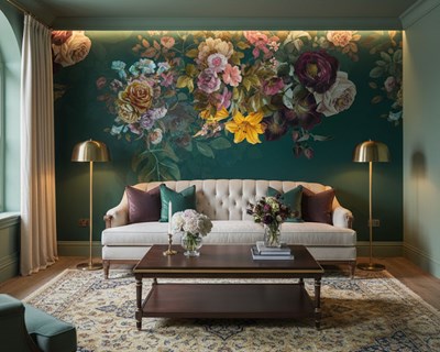 Donkergroene vintage bloemenbehang