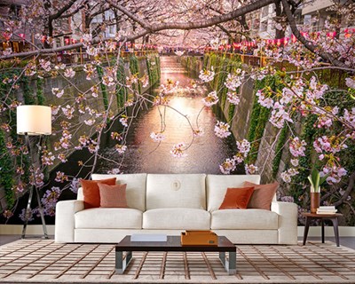 Tokyo Meguro Rivier Uitzicht Muur Behang