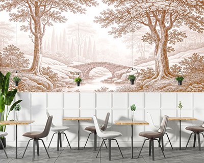 Vintage Bosstenen brug behang