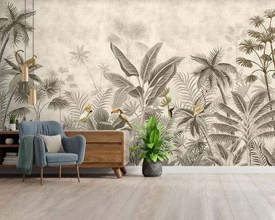 Vintage tropisch bos landschap behang