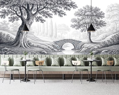 Zwart-wit natuurlandschap behang