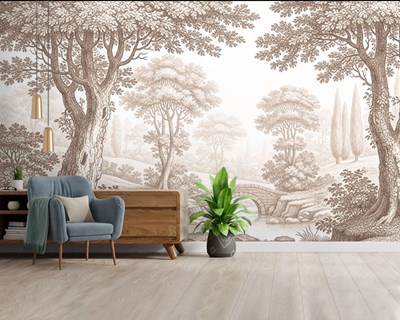 Vintage behang met natuurlandschap