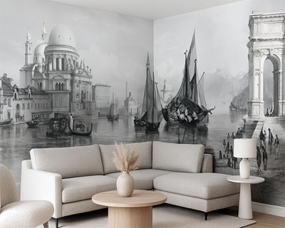 Panoramisch behang met architectuur van Venetië en Rome