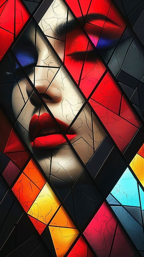 Modern geometrisch vrouwenschilderij behang