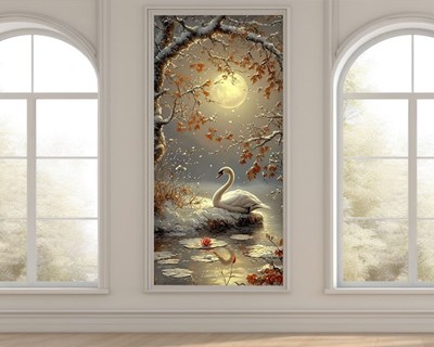 Zwanen op het meer in het maanlicht Behang