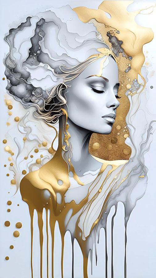 Marmeren vloer met portret van een vrouw als behang