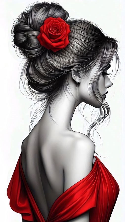 Vrouw in rode jurk Behang