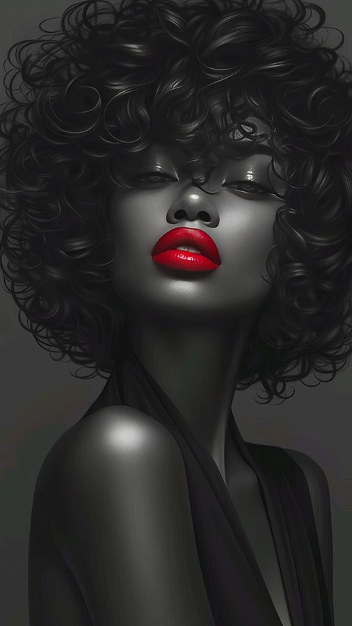 Rode lippenstift zwarte vrouw behang