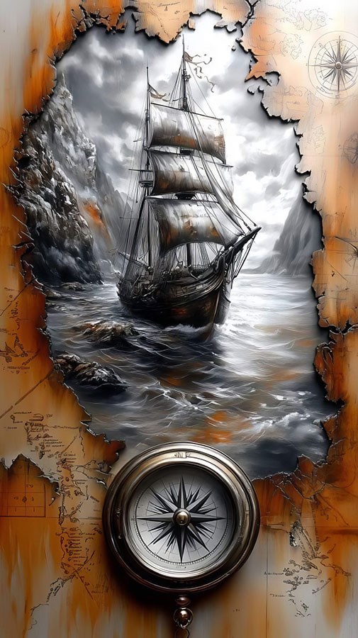 Scheepsroer en kompas thema behang