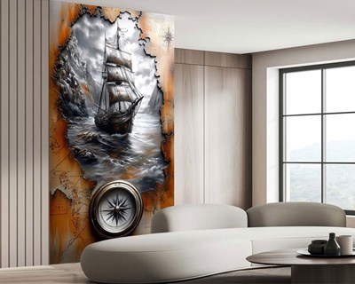 Scheepsroer en kompas thema behang