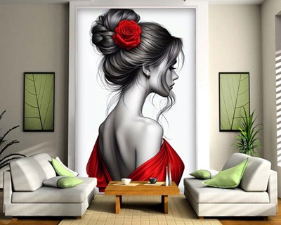 Vrouw in rode jurk Behang