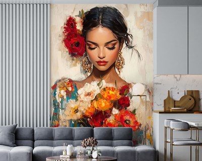 Bloemenvrouw Portret Behang