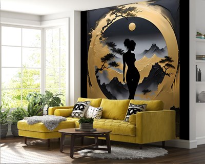 Gold Zwart Vrouwensilhouet Behang