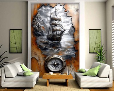 Scheepsroer en kompas thema behang