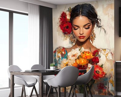 Bloemenvrouw Portret Behang