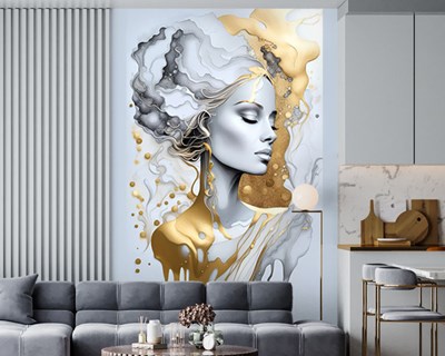 Marmeren vloer met portret van een vrouw als behang