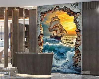 Behang met uitzicht op schepen vanaf de muur