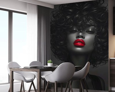 Rode lippenstift zwarte vrouw behang