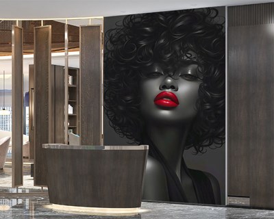 Rode lippenstift zwarte vrouw behang