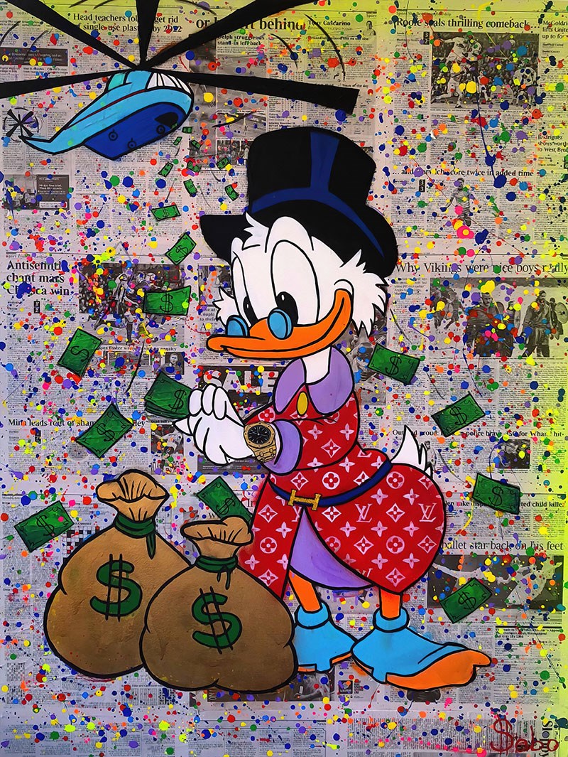 Donald Duck en Dollar geïllustreerd behang