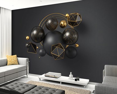 3D zwart gouden bal patroon behang