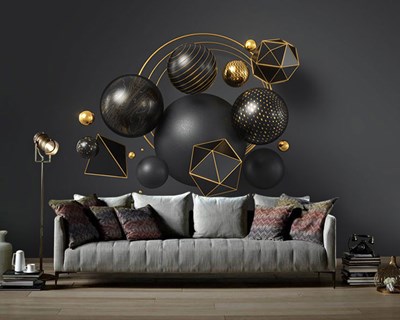 3D zwart gouden bal patroon behang