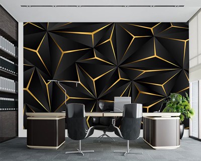 3D Goud Zwart Geometrisch Patroon Behang 