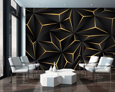 3D Goud Zwart Geometrisch Patroon Behang 