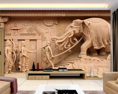 3D Olifant Reliëf Sculptuur Behang 