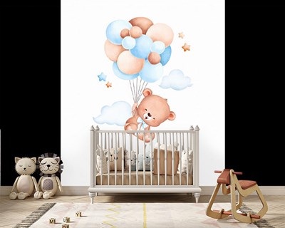 Behang met schattige teddybeer en ballonnen